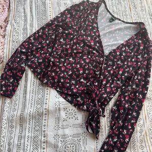 Floral Wrap Top with Tie